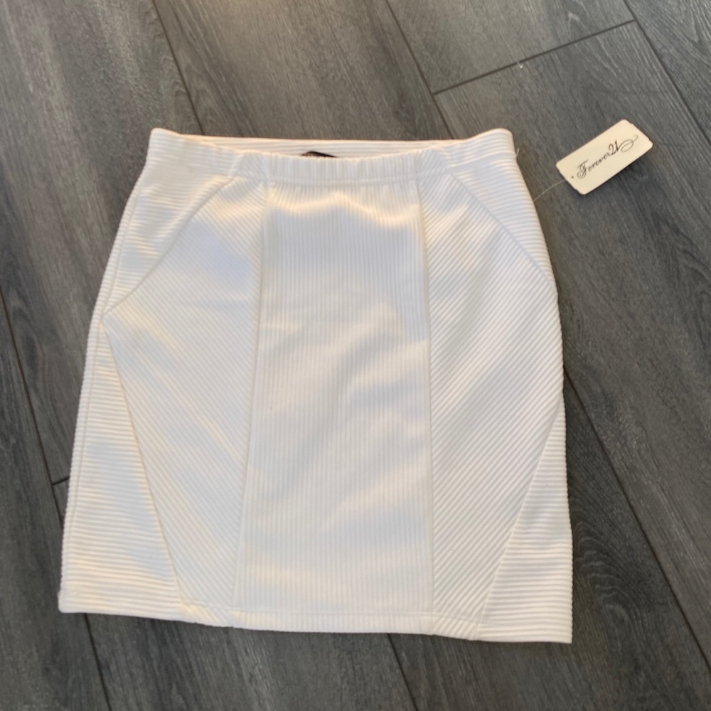 White Ribbed Mini Skirt